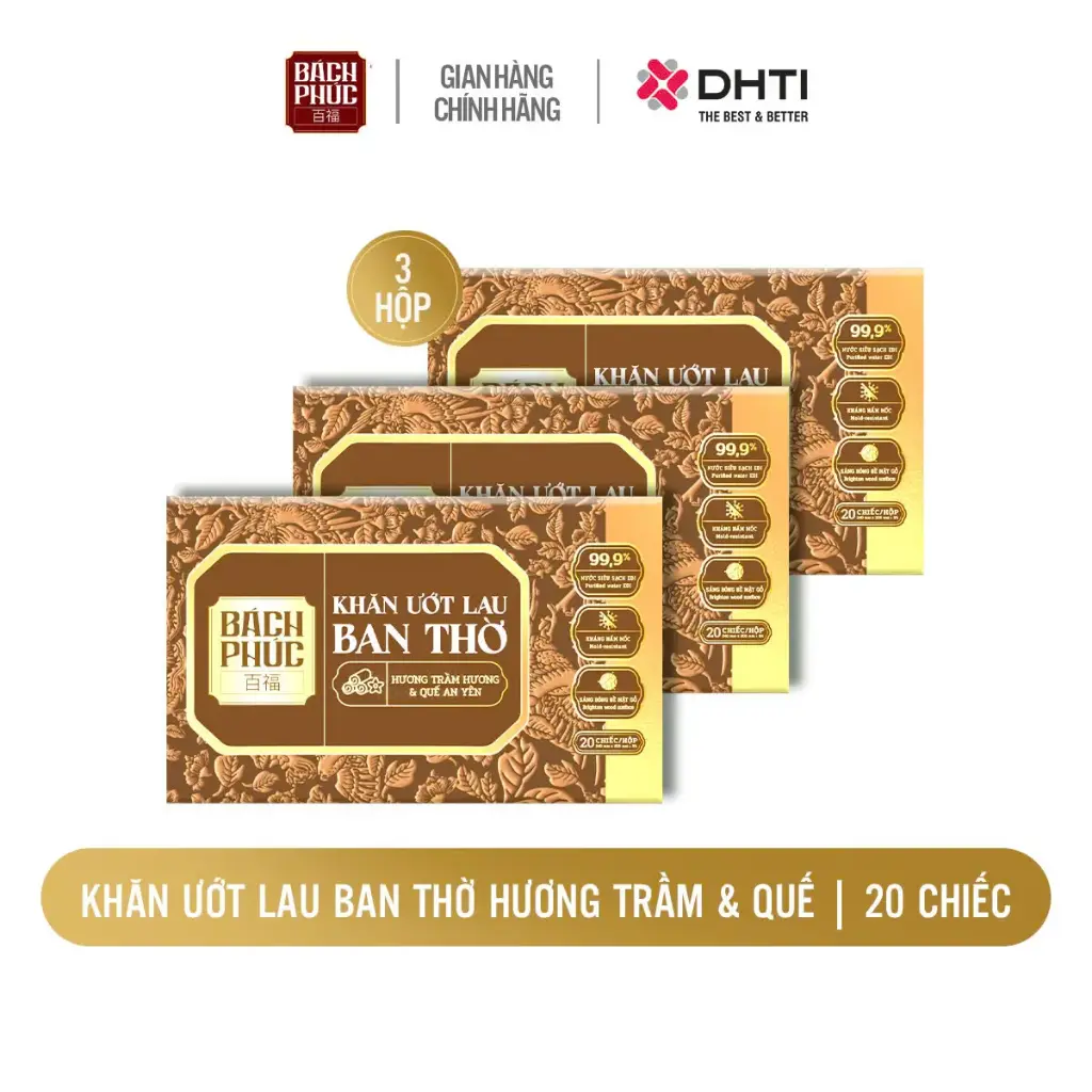Combo 3 hộp Hộp 20 chiếc khăn ướt lau bàn thờ Bách Phúc hương trầm